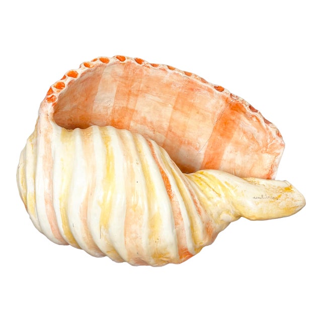 Large Vintage Mexican Hand Painted Ceramic Shell For Sale