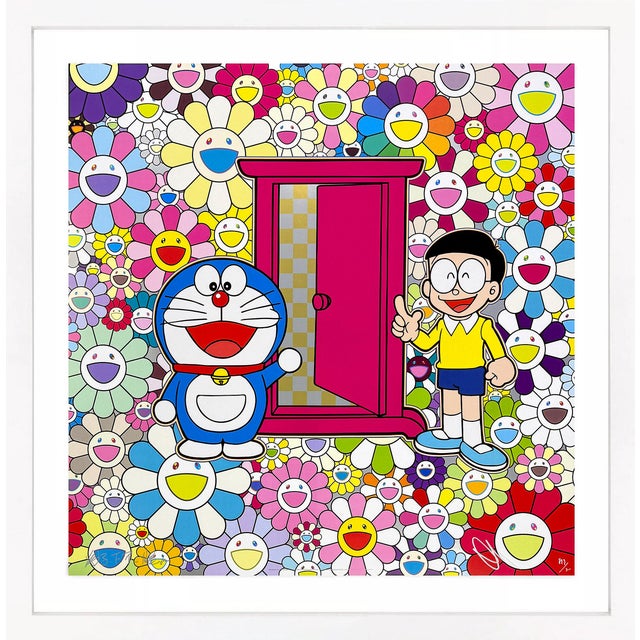 Takashi Murakami, Anywhere Door (Dokodemo Door) in the Field of Flowers (Hand Signed Lithograph) For Sale