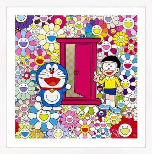 Takashi Murakami, Anywhere Door (Dokodemo Door) in the Field of Flowers (Hand Signed Lithograph)