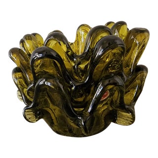 1960s Italian Olive Green Hand-Tooled Art Glass Bowls, Set of 3 For Sale