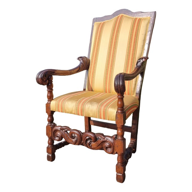 Antique Armchair in Hand-Carved Walnut, 1650 For Sale