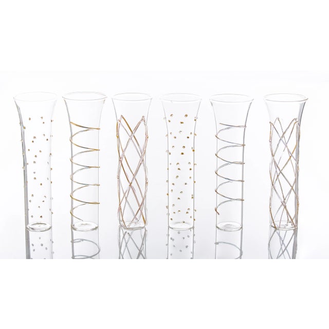 Modern Razzle Dazzle Champagne Flutes with Gold Accents- Set of 6 For Sale - Image 3 of 3