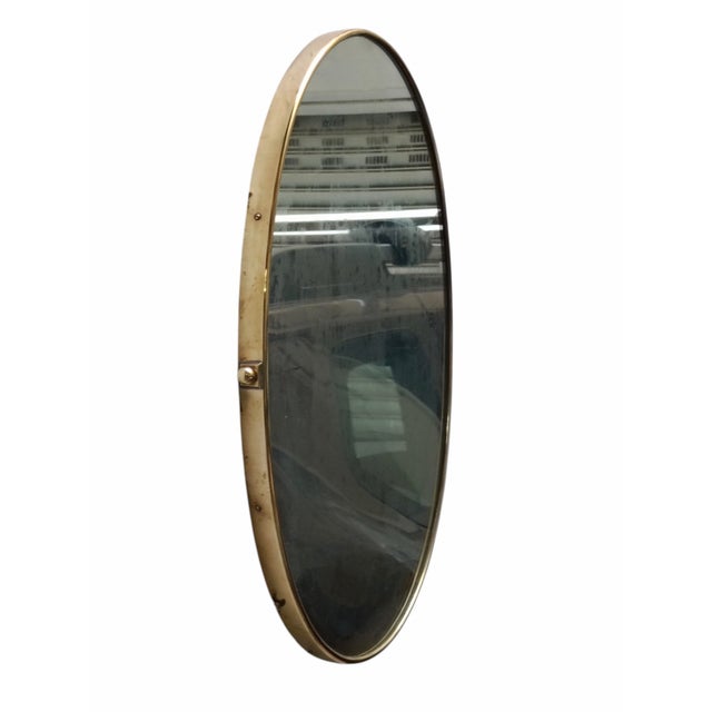 1950s Oval Brass Wall Mirror, Italy, 1950s For Sale - Image 5 of 8