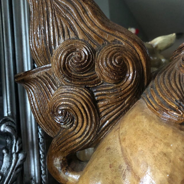 1960s Hand Carved Foo Dog Figurines For Sale - Image 4 of 13