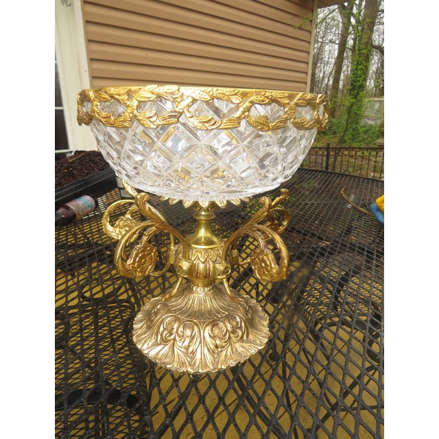Hollywood Regency Gold Gilt Italy Quality Cut Crystal Pedestal Compote