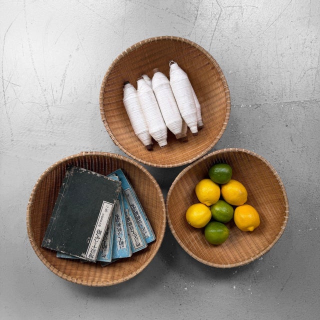 Set of three Japanese bamboo baskets, dating from circa 1960, Shōwa period, Japan. The baskets are handwoven from fine...