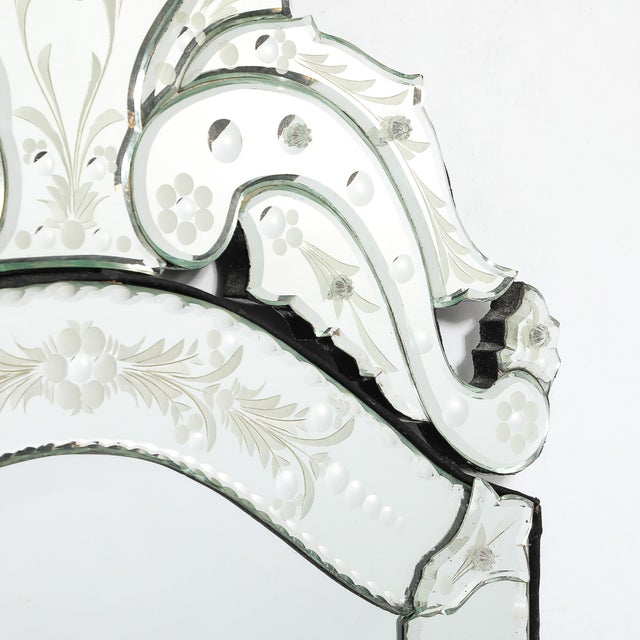 Mid-Century Reversed Etched Venetian Glass Mirror With Chain Beveled Detailing For Sale - Image 14 of 17