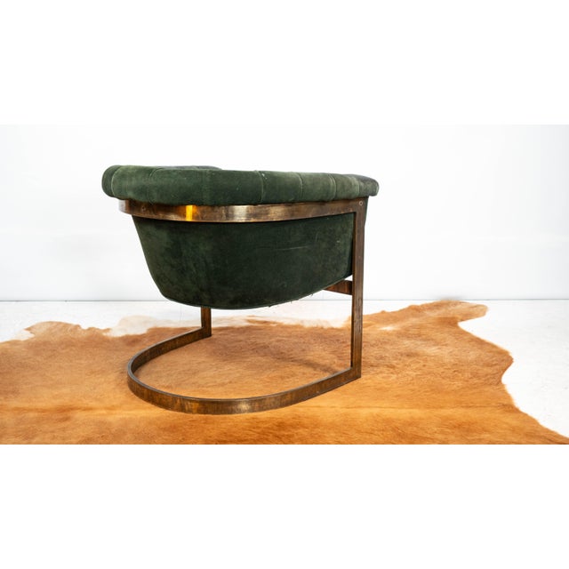 Forest Green Vintage 1980s Milo Baughman Attr. Forest Green Suede & Bronze For Sale - Image 8 of 17