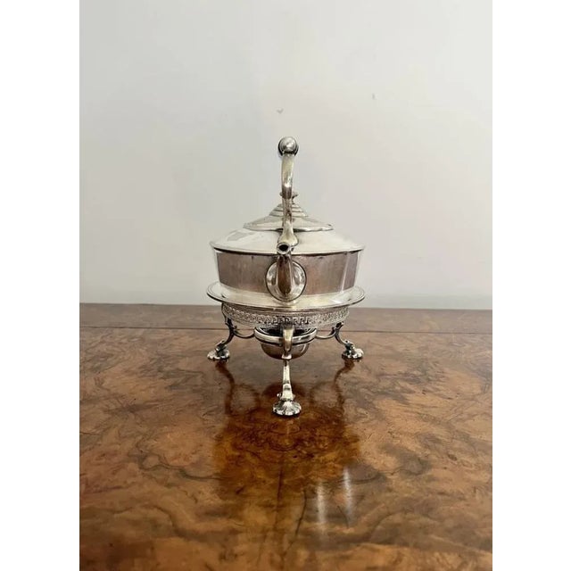 1900 - 1909 Antique Edwardian Silver-Plated Spirit Kettle on Base from Fenton Brothers, 1900, Set of 2 For Sale - Image 5 of 10
