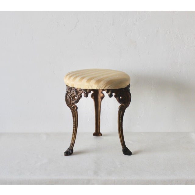 Victorian/Mid-Century Style Vintage Cast Iron Ornate Upholstered Stool. Gorgeous ornate details, in good vintage condition...