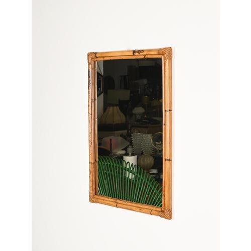 1970s Large French RivieraRectangular Bamboo and Rattan Wicker Mirror, Italy, 1960s For Sale - Image 5 of 13