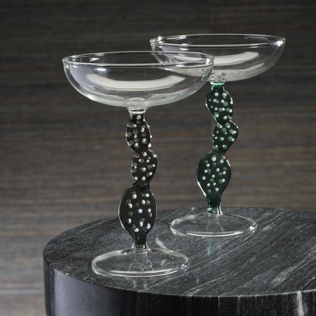 Modern Climbing Cacti Cactus Tequila Cocktail Glasses, Set of 4- Teal Green For Sale - Image 3 of 4