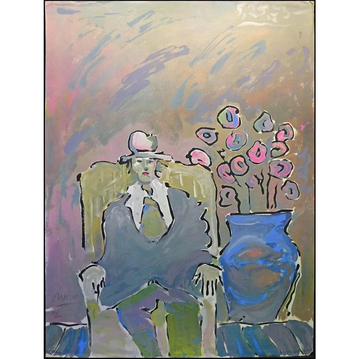 Peter Max "Seated Man" Hand Signed 1981 Serigraph Unframed Chairish