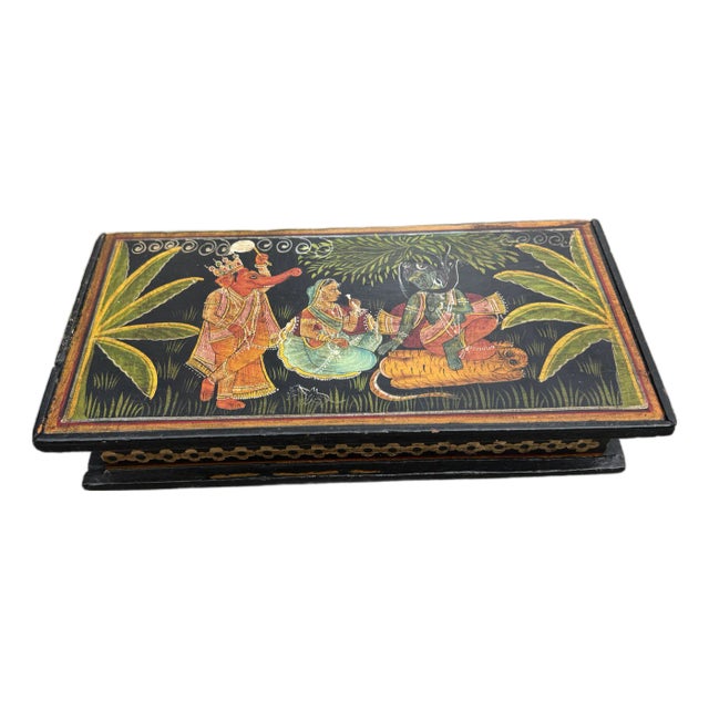 Mid 20th Century Hand Painted Anglo-Indian Wooden Box For Sale