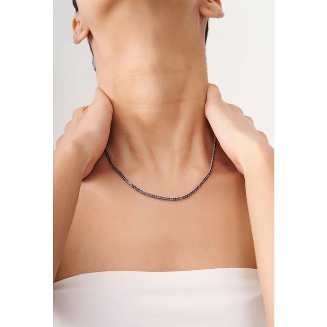 Not Yet Made - Made To Order 7.5 Carat Round Cut Black Diamond Riviera Tennis Necklace in 18k White Gold For Sale - Image 5 of 18