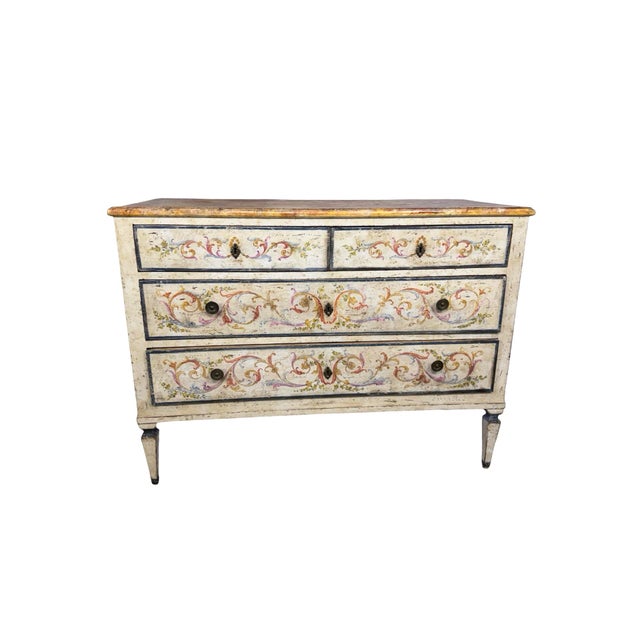 Antique Italian Hand-Painted Commode, 19th Century — Polychrome Scrolling Foliate Decoration For Sale - Image 13 of 18