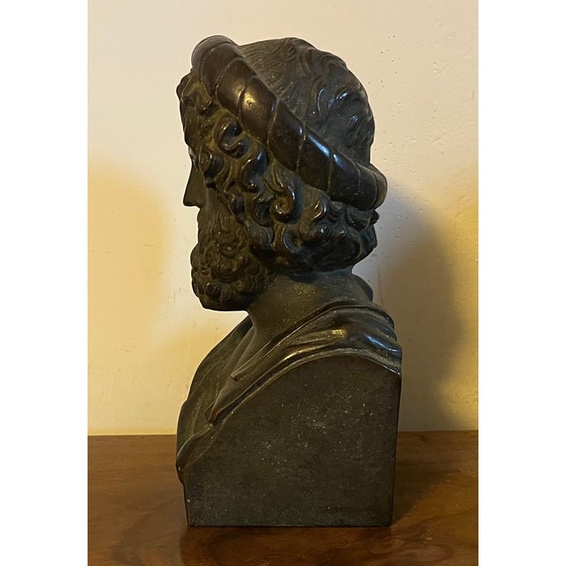Metal Antique 19th Century Grand Tour Classical Bronze Library Bust or Sculpture of Asclepius, Greco-Roman God of Medicine For Sale - Image 7 of 17