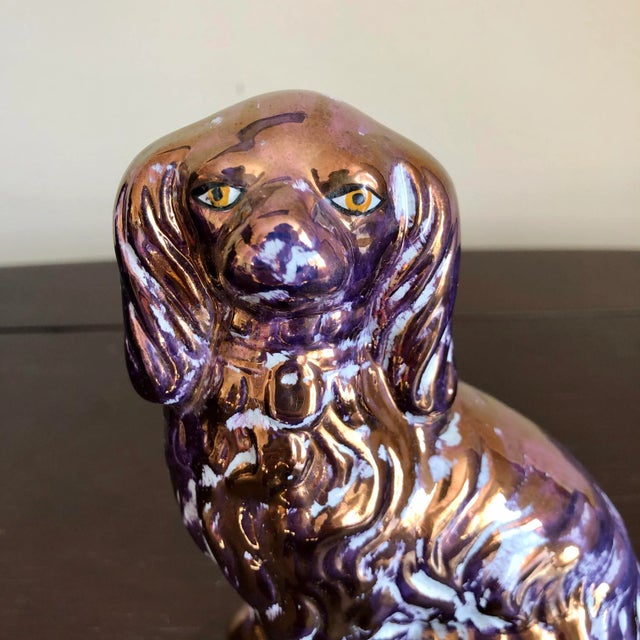 Early 20th Century Antique Purple Lusterware Staffordshire Spaniels- a Pair For Sale - Image 5 of 10