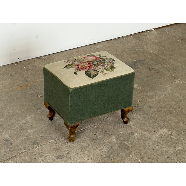 Vintage Ottoman in Walnut with Needlepoint Top, 1920s For Sale - Image 6 of 8