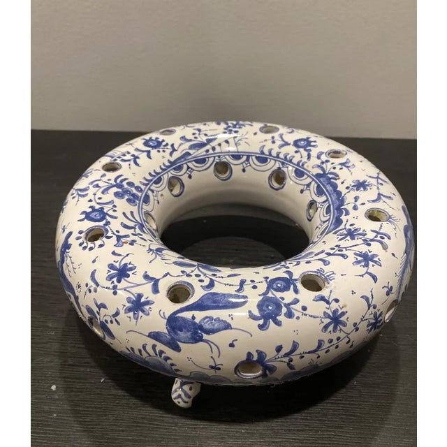 Vintage Portugal Ceramic Flower Frog Ring Footed Vase For Sale - Image 4 of 5