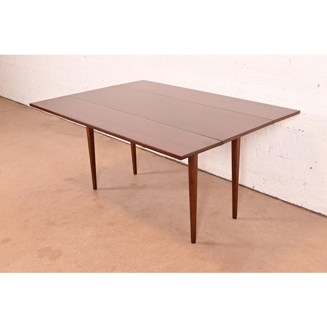 Jack Cartwright for Founders Mid-Century Modern Walnut Drop-Leaf Harvest Dining Table, Newly Refinished For Sale - Image 14 of 14