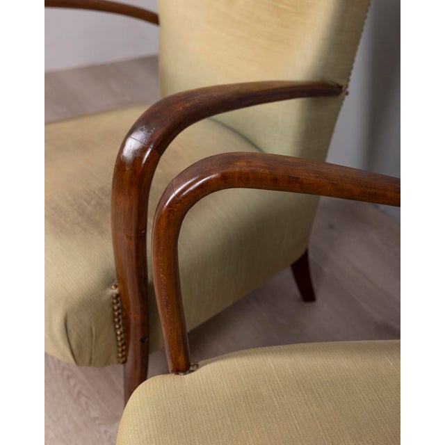 Wood Vintage Italian Armchairs in Wood and Fabric, 1950s, Set of 2 For Sale - Image 7 of 13