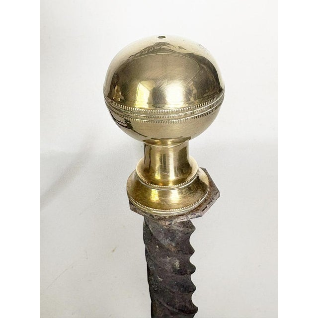 Andirons in Cast Iron and Brass, Black and Gold, France, 1960s, Set of 2 For Sale - Image 6 of 12