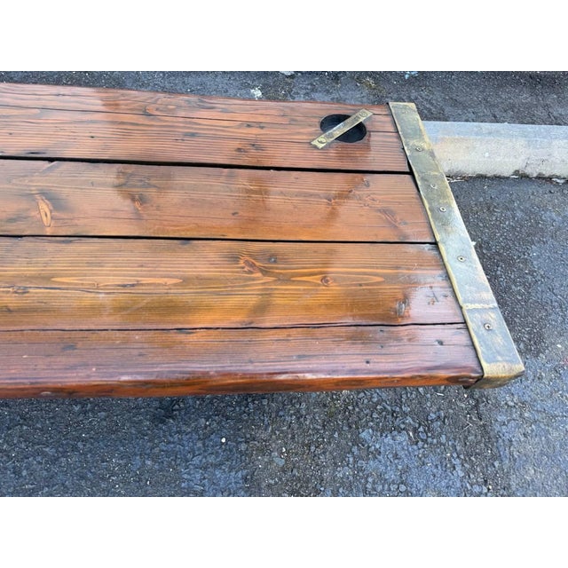Vintage Farmhouse Rustic Style Liberty Ship Hatch Cover Trestle Base Coffee Table For Sale - Image 9 of 15