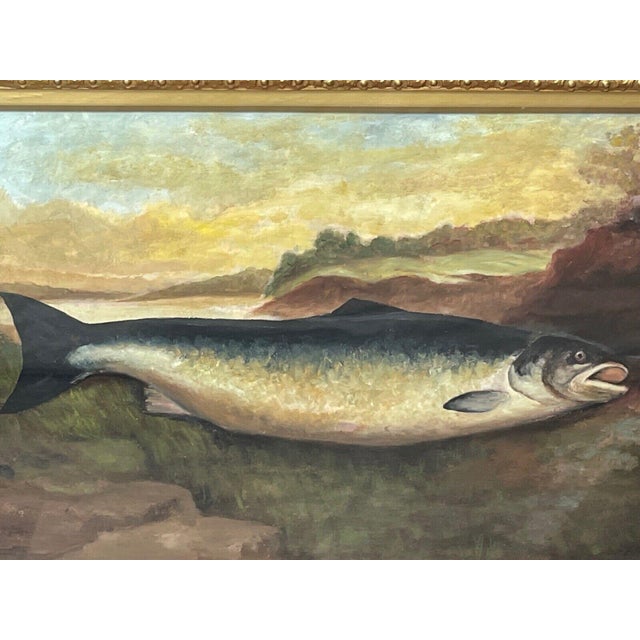 1 Fine Scottish Antique 19th Century Work of Art Oil Painting Sporting "Catch Of The Day" Trout Fish On Loch Shore Bank By...