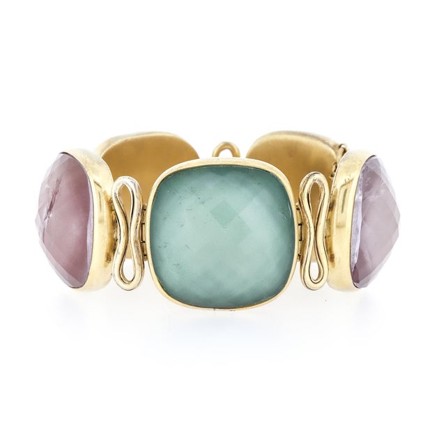 Vintage Steve Vaubel Square Stone on Bezel With Inlayed Oval Connection Bracelet For Sale In Philadelphia - Image 6 of 16