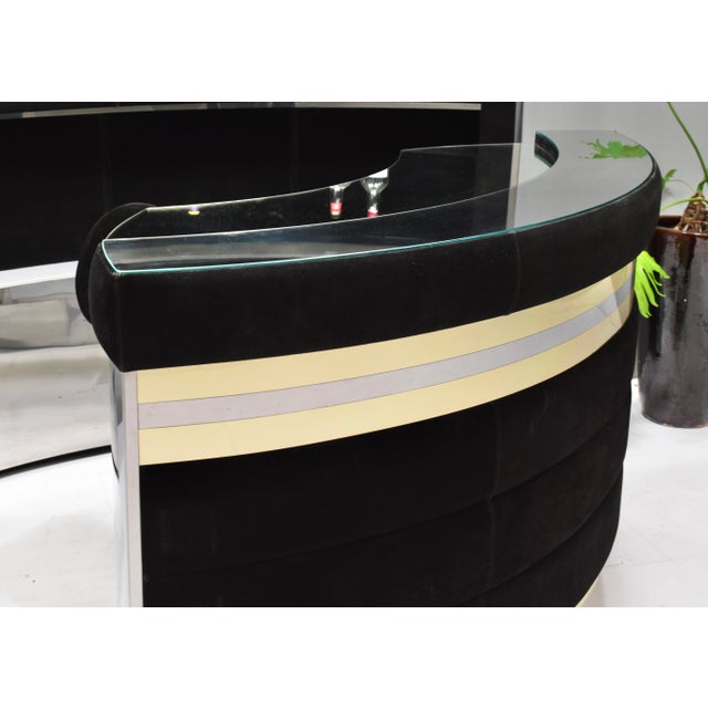 Hollywood Regency Bar in Black Suede, Brass and Chrome, 1970s For Sale - Image 10 of 18