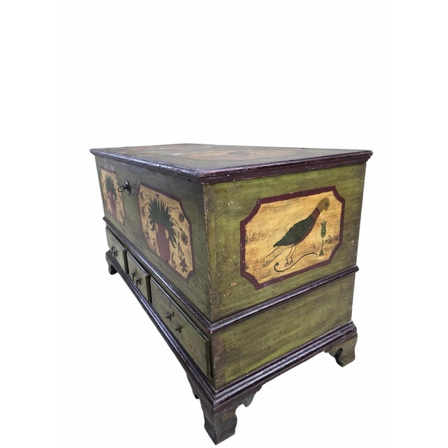 Antique Pennsylvania Dutch Folk Art Painted Blanket Chest / Hope Chest Dated 1786 For Sale - Image 4 of 9