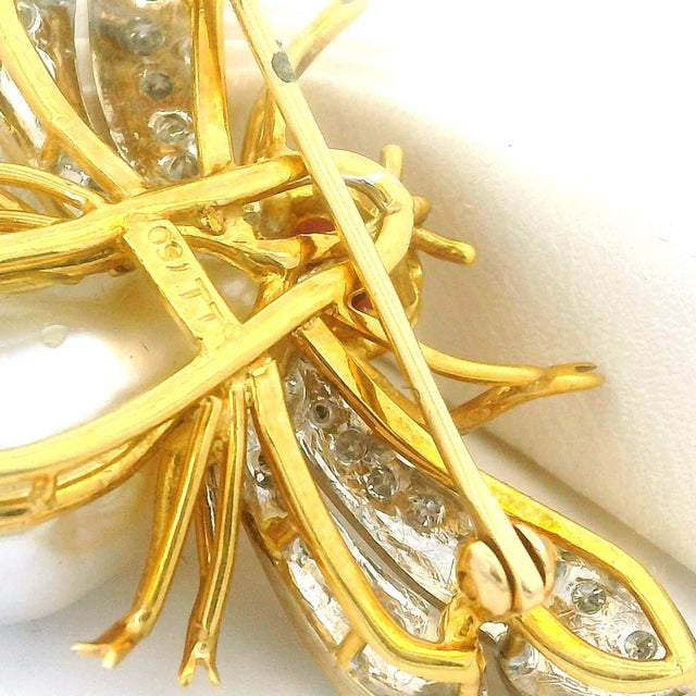 Italian 18k Gold Bee Brooch With Pearl, Diamonds & Rubies, 1970s For Sale - Image 15 of 15