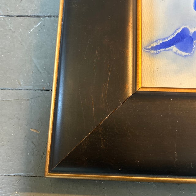 Abstract Contemporary Original Abstract Blue Ink Watercolor Painting For Sale - Image 3 of 4