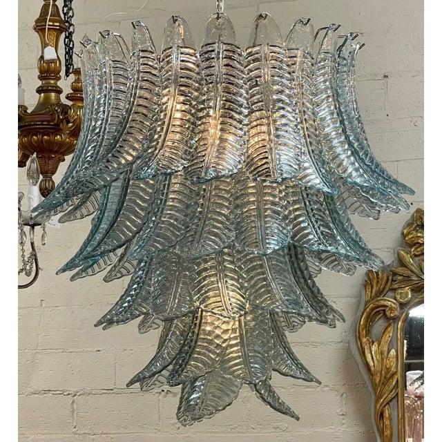 Glass Modern Murano Glass Aqua Blue Waterfall Chandelier For Sale - Image 7 of 7