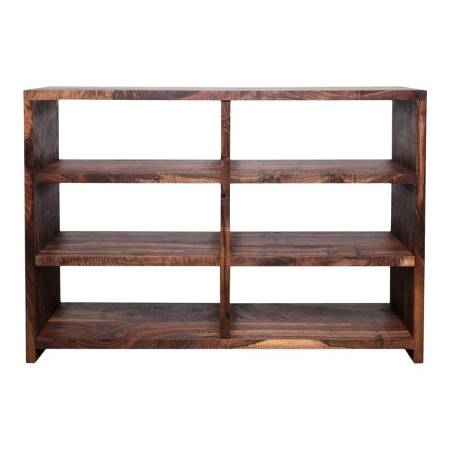 Walnut Solid Wood Bookcase Media Center Storage with Open Back and