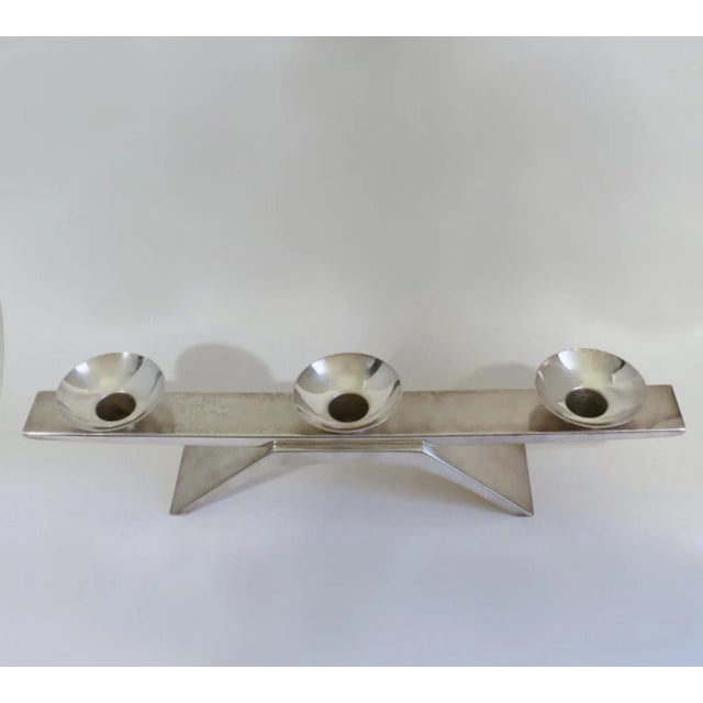 Mid-Century Modern 1960s Streamline Silverplate Candelabra For Sale - Image 3 of 10