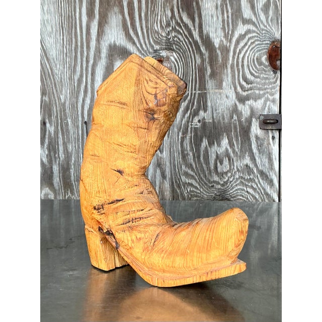 Wood Vintage Boho Hand Carved Boot For Sale - Image 7 of 8