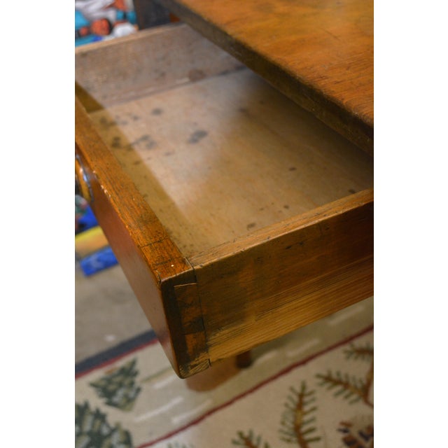 Antique English Rustic Pine Work / Dining Table W/ 2 Lateral Drawers & Drop Leaf Sides For Sale - Image 6 of 18