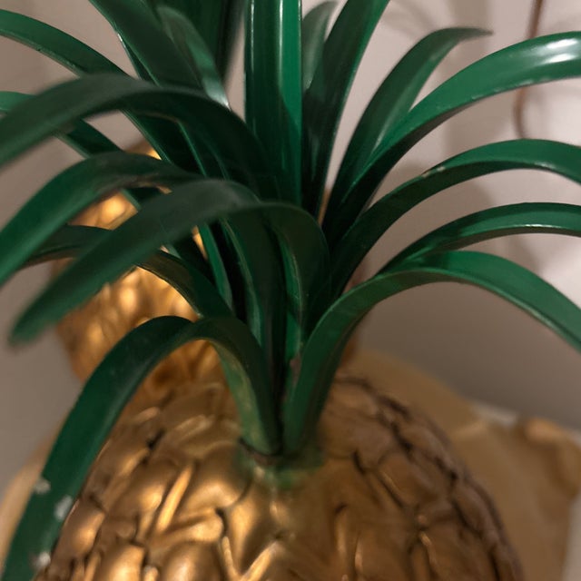 Vintage Tole Pineapple Topped With Green Palm - Sold as a Pair For Sale - Image 4 of 10