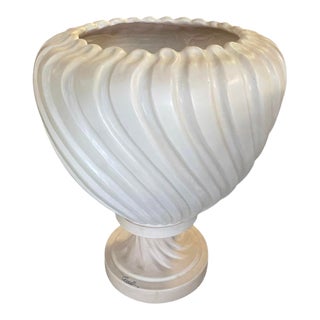 Vintage Italian Hand-Painted Swirl Ceramic Pedestal Vase For Sale