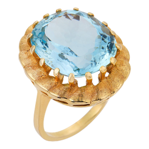 Vintage 14.00 Carat Aquamarine 14k Yellow Gold Cocktail Ring, Size 9.5