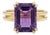 14k Yellow Gold Plated Emerald-Cut Amethyst Statement Ring – Double Band Solitaire Ring, Size 7 For Sale