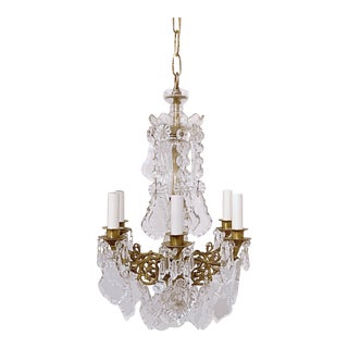 Vintage Early 20th Century French Brass Chandelier With French Crystals For Sale