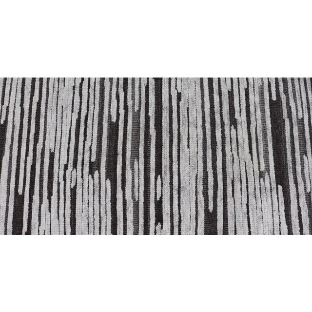 Charcoal Modern Runner With Abstract Linear Design in Charcoal and Light Grey 2'5 X 11'8 For Sale - Image 8 of 11