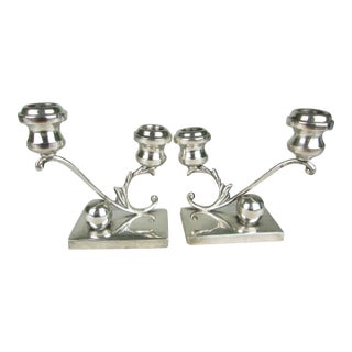 Mid 20th Century P Lopez G Mexican Sterling Silver Candle Sticks - A Pair For Sale