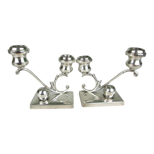 Mid 20th Century P Lopez G Mexican Sterling Silver Candle Sticks - A Pair For Sale