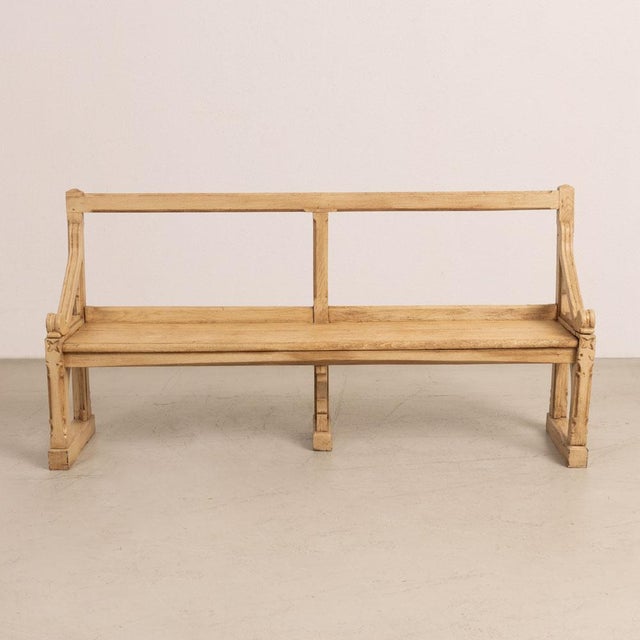 French 1920s French Carved Wood Bench With Back For Sale - Image 3 of 11