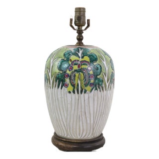 Antique Chinese Famille Rose Bok Choy Porcelain Table Lamp With Cabbage Leaf and Butterfly Motif For Sale