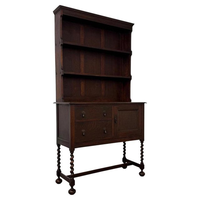 Antique Early 20th Century English Barley-Twist Oak Welsh Dresser For Sale - Image 6 of 13